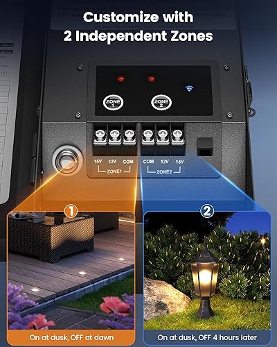 Vista 4 de SURAIELEC Transformador de paisaje de bajo voltaje Wi-Fi de 300 W, 2 canales independientes, transformador de iluminación inteligente de paisaje