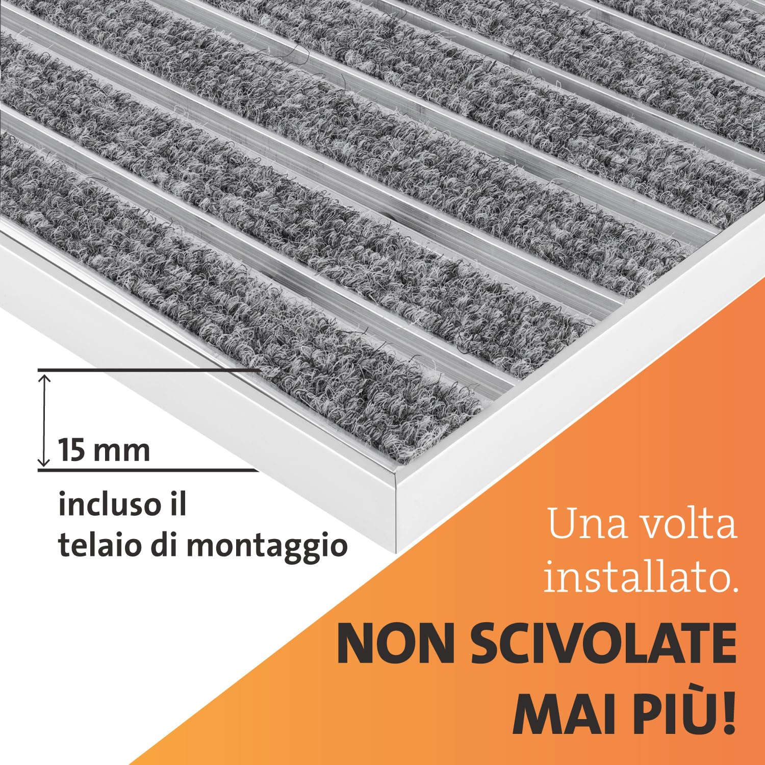 ID Mat Gramat Zerbino 2 In 1 – 40x60 Cm – Grigio – Fibre Assorbenti E Raschianti – Uso Interno/Esterno - 2