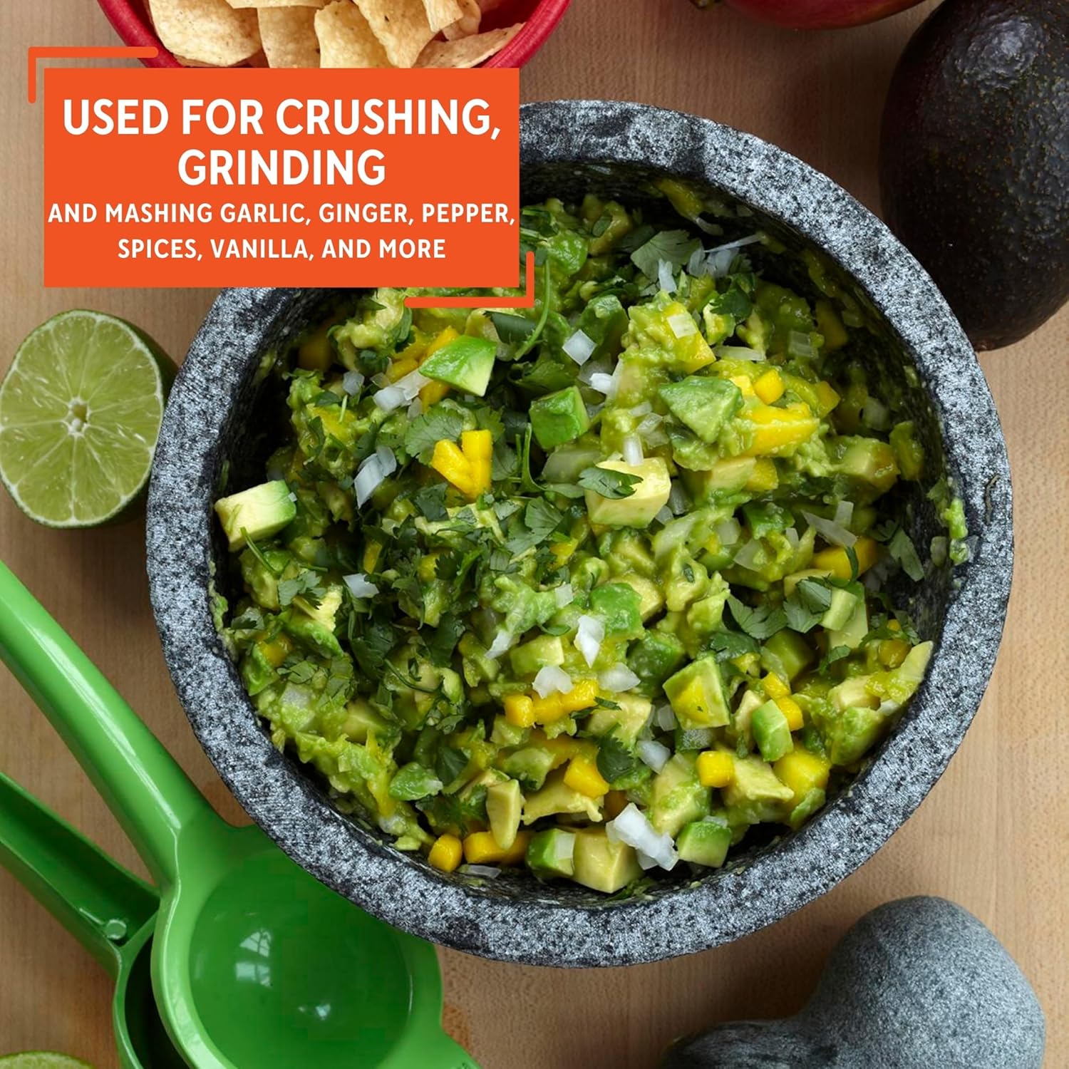 IMUSA USA Super Heavy Traditional Granite Molcajete Spice Grinder, 8-Inch, Gray, 8