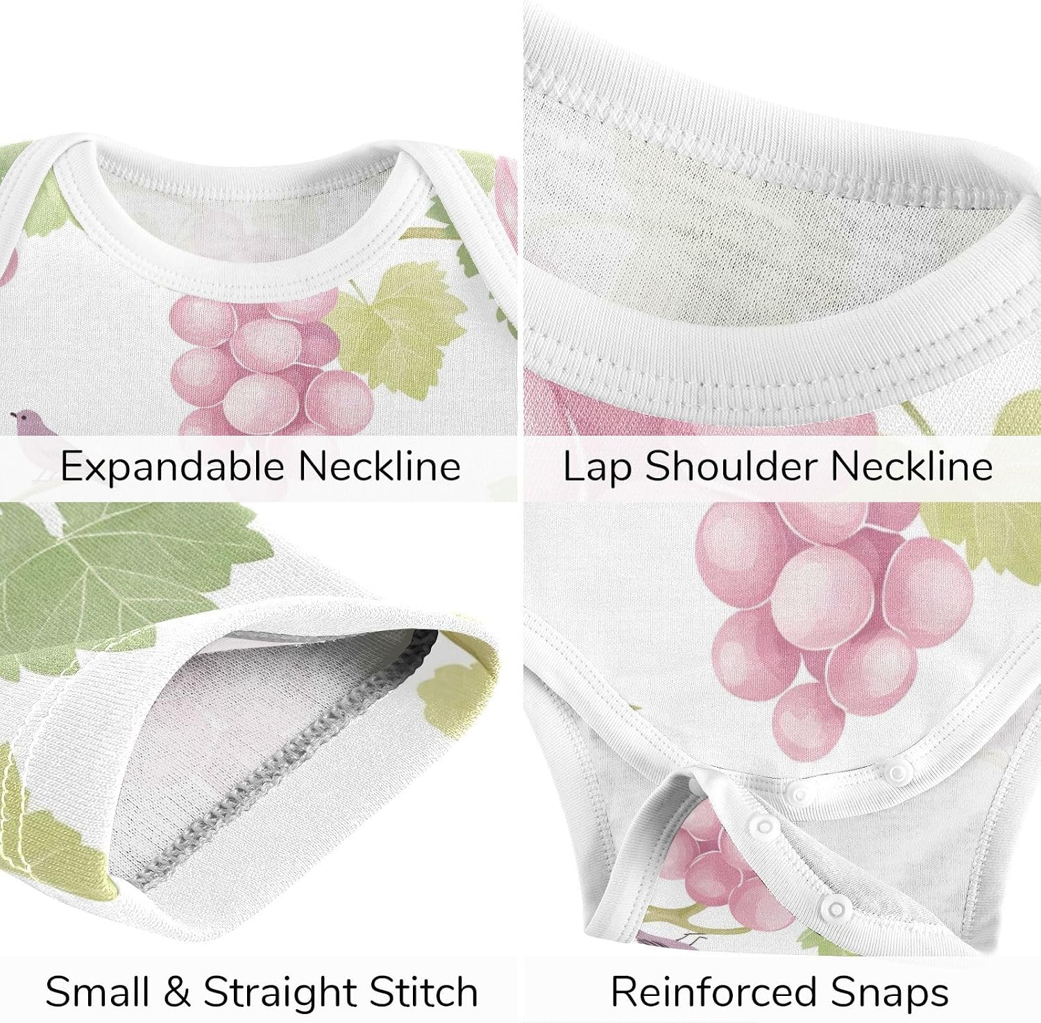 vvfelixl Baby Clothes Purple Grape Birds Baby Bodysuits Set Unisex Short Sleeve Babys Pants Sets 0-3M