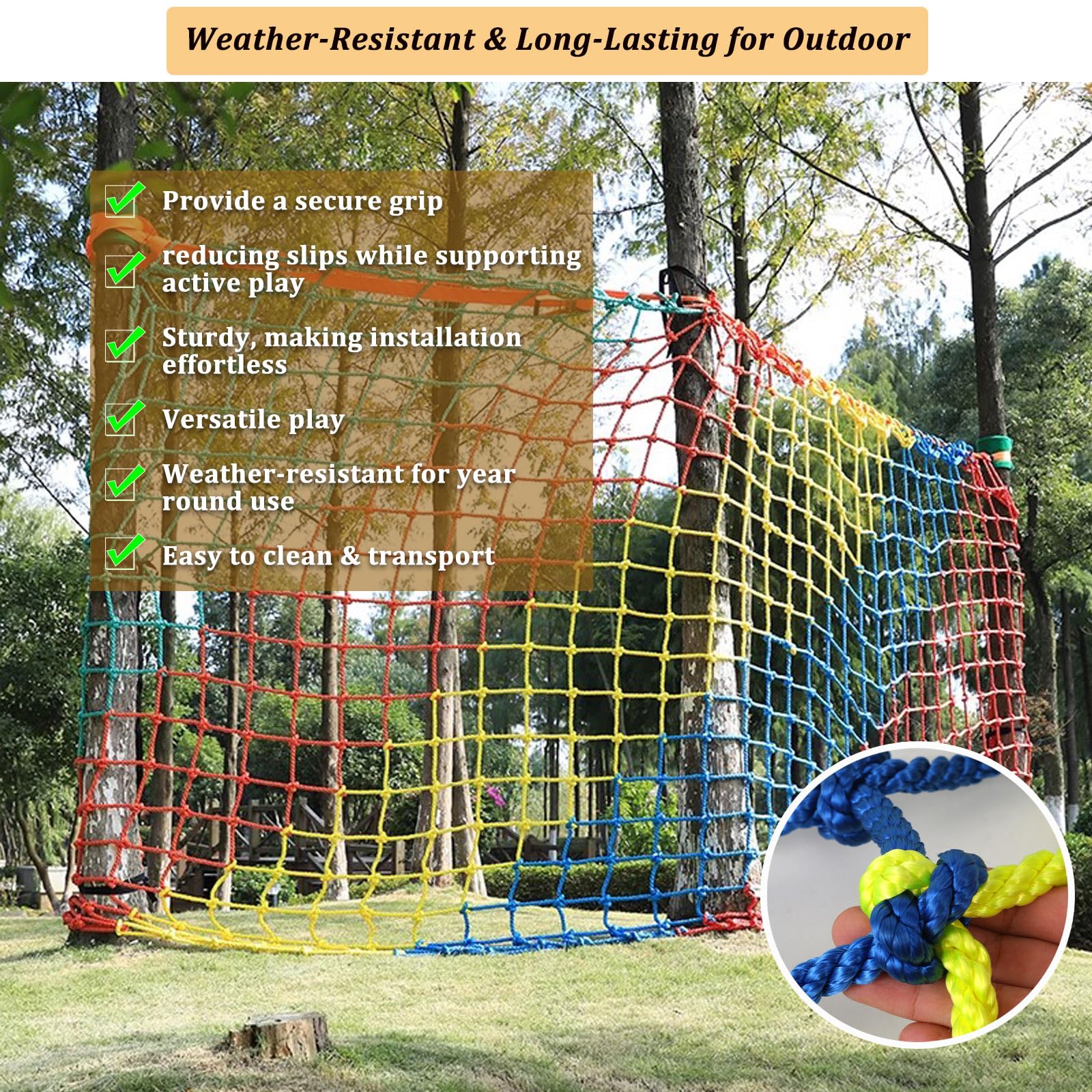 Heavy-Duty Climbing Net Polyester Playground Climbing Frame 12mm/12cm for Kids Outdoor Playset Safety Protection Treehouse - Image 4