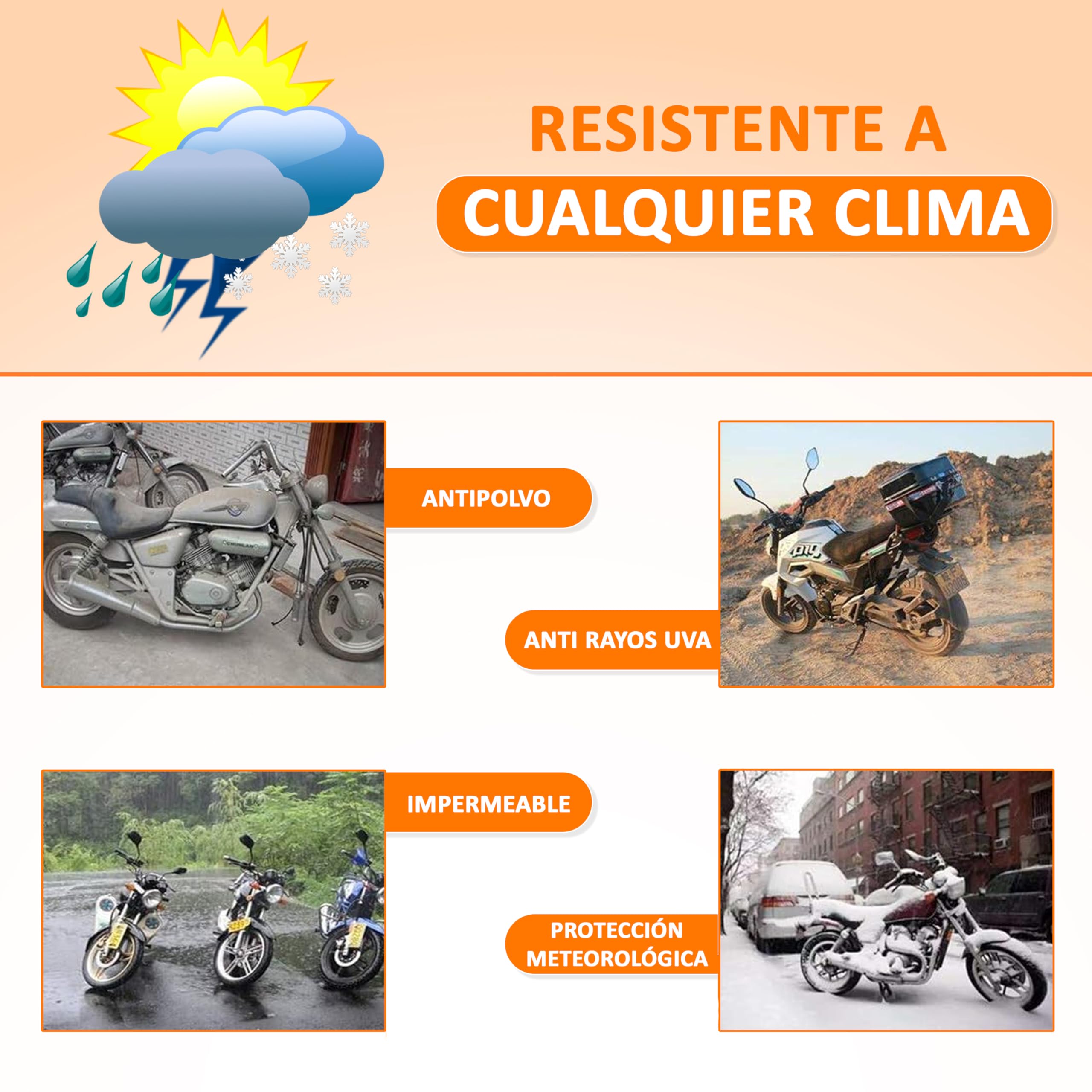 Funda Moto Impermeable Grande 240 x 140 cms Material PEVA Protege Lluvia Polvo Sol Funda para Moto Exterior Impermeable Negra