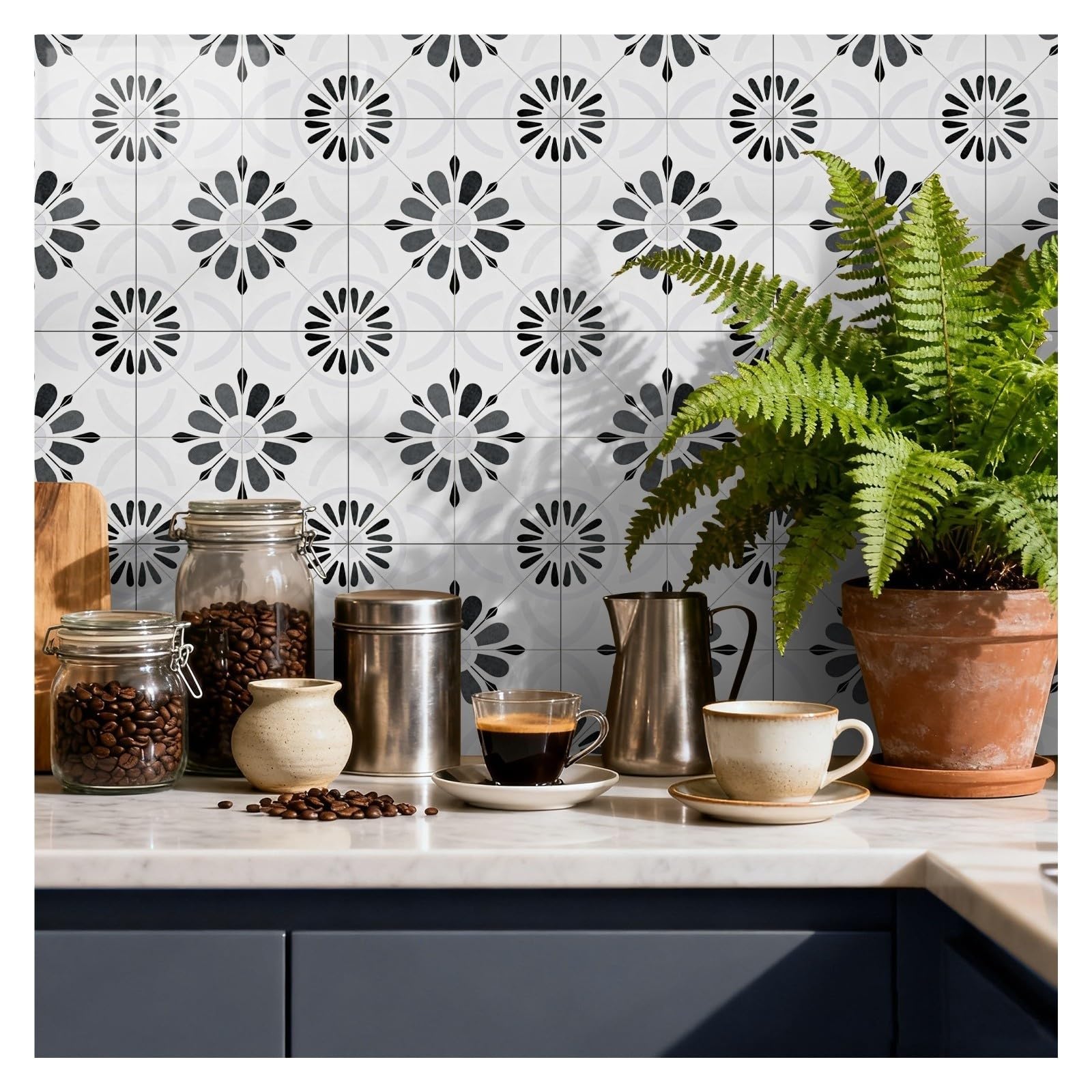 Azulejos de borde retro for balcón, terraza, cocina, baño, pegatinas de pared autoadhesivas impermeables a prueba de aceite(FHZ-98,15cmx15cmx24pcs)
