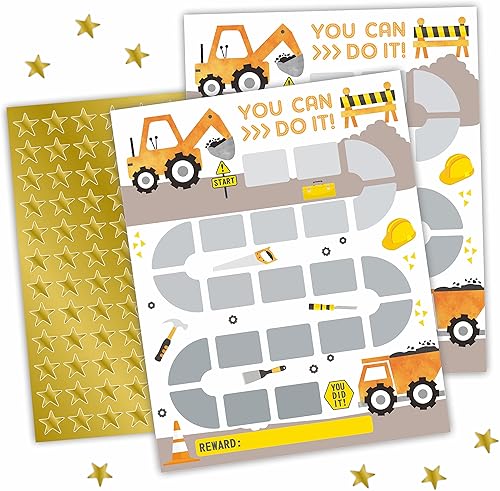 Miniatura 1 de Tabla de recompensas temáticas de construcción con calcomanías de estrella dorada, puedes hacerlo! Tabla de incentivos, tabla de rutina de
