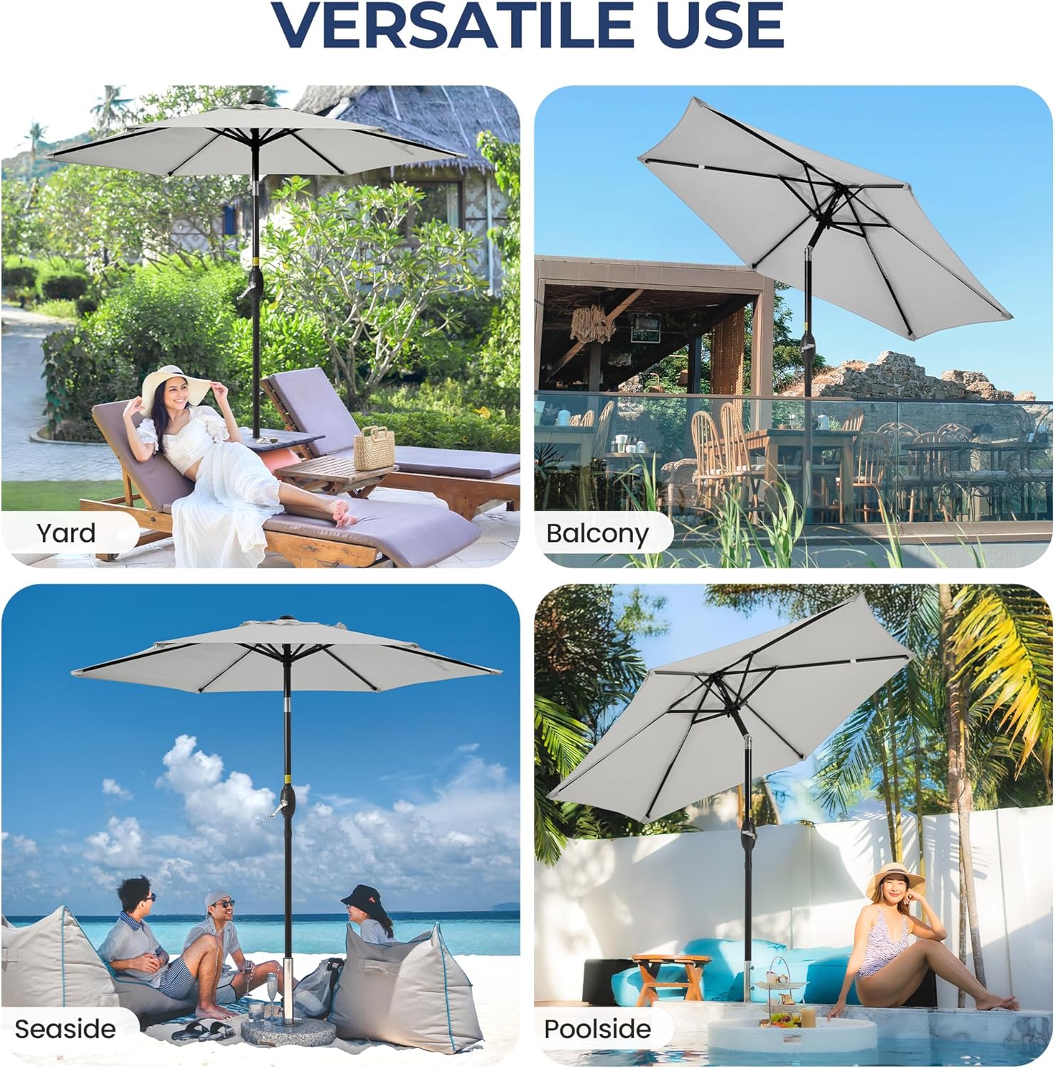 SUNVIVI OUTDOOR Outdoor Patio Umbrella, Patio Umbrella, Market Umbrella, Large Outdoor Umbrella, Metal Pole Umbrella with Push Button Tilt and Crank, Polyester Canopy