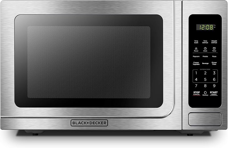 Microwave Countertop 1.4 Cu.Ft, 1000W, Stainless Steel | Push-Button Door, 6 Auto Cook Presets, Countertop, Child Safety Lock