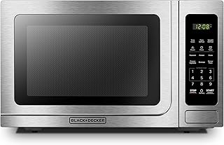 BLACK+DECKER EM036AB14 Digital Microwave Oven with Turntable Push-Button Door, Child Safety Lock, Stainless Steel, 1.4 Cu.ft