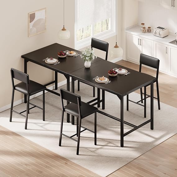 Kitchen Counter Height Table Set for 2 Small Spaces, 2-Piece Pub Dining Set with PU Leather Upholstered Bar Stools, Space-Saving Combo with Metal Corner Guards for Apartment, Diner, Breakfast Nook