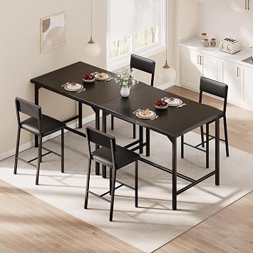 Kitchen Counter Height Table Set for 2 Small Spaces, 2-Piece Pub Dining Set with PU Leather Upholstered Bar Stools, Space-Saving Combo with Metal Corner Guards for Apartment, Diner, Breakfast Nook