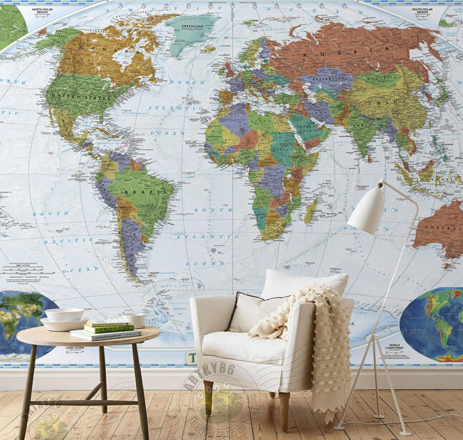 Amazon カスタム壁紙幼児 男の子と女の子のための世界地図壁画子供部屋寝室居間背景壁紙 300cmx210cm 壁紙