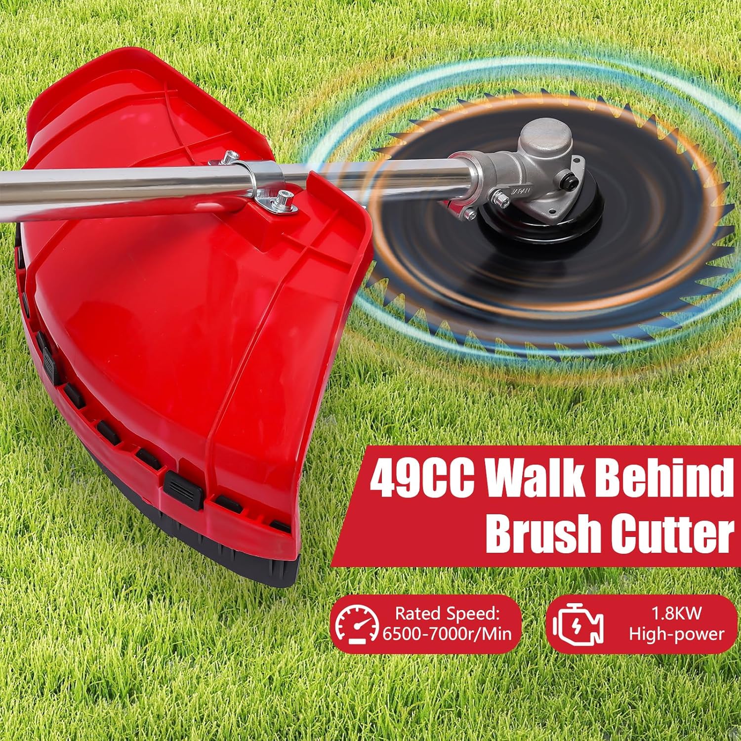 49CC Gas Walk Behind Brush Cutter 2-Stroke Push Brush Cutter with Single-Cylinder Air-Cooled System 7000r/min High Speed Brush Mower Weeding Machine