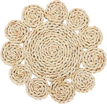 12pcs Woven Table Mats, Corn Husk Placemats, Natural Straw Braided Rattan Heat Insulation Pad Non-Slip Heat Resistant 11.81 Inch Style 3