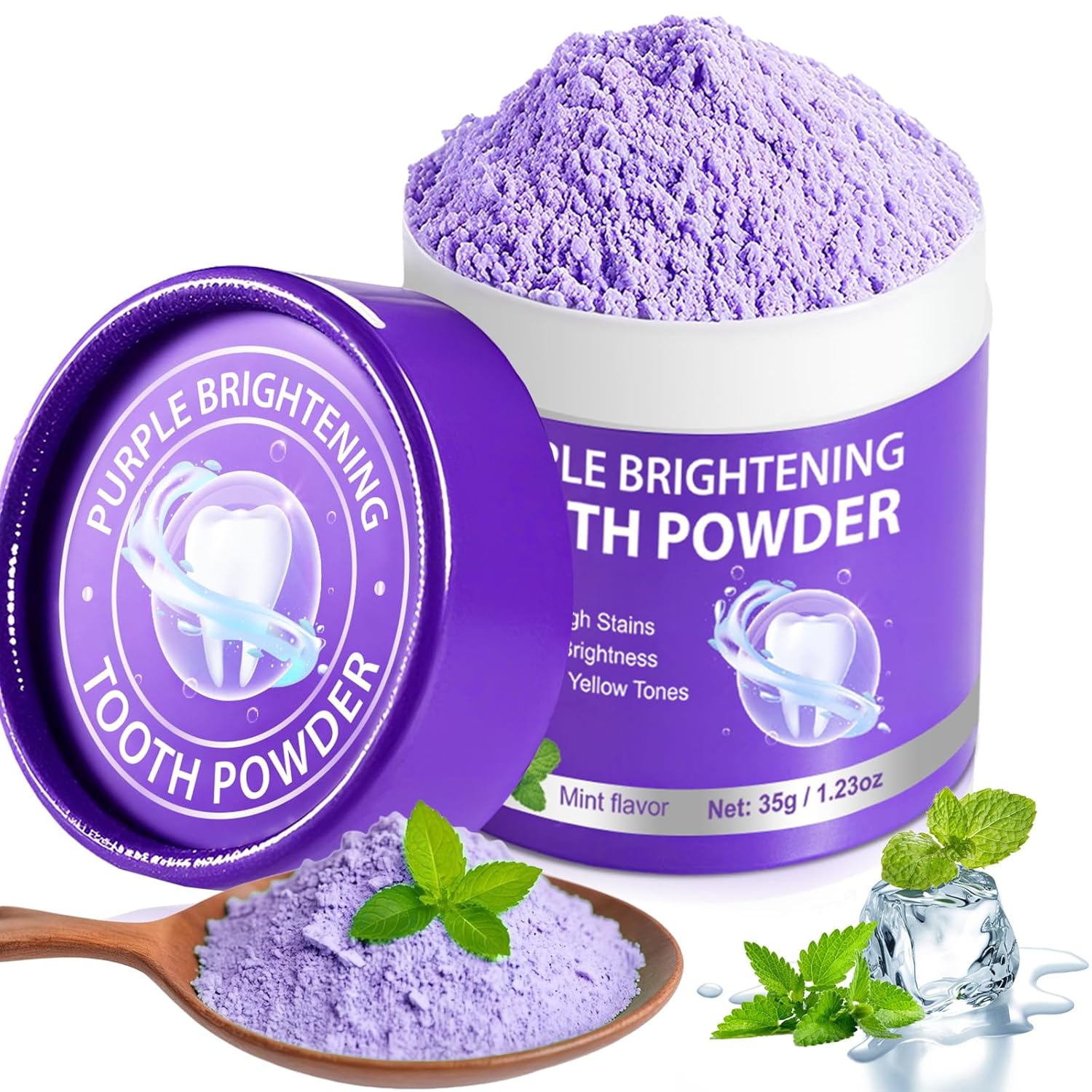 Teeth Whitening Powder - Purple Brightening Powder - Removes Stains No Sensitivity - Toothpaste Power - for Coffee