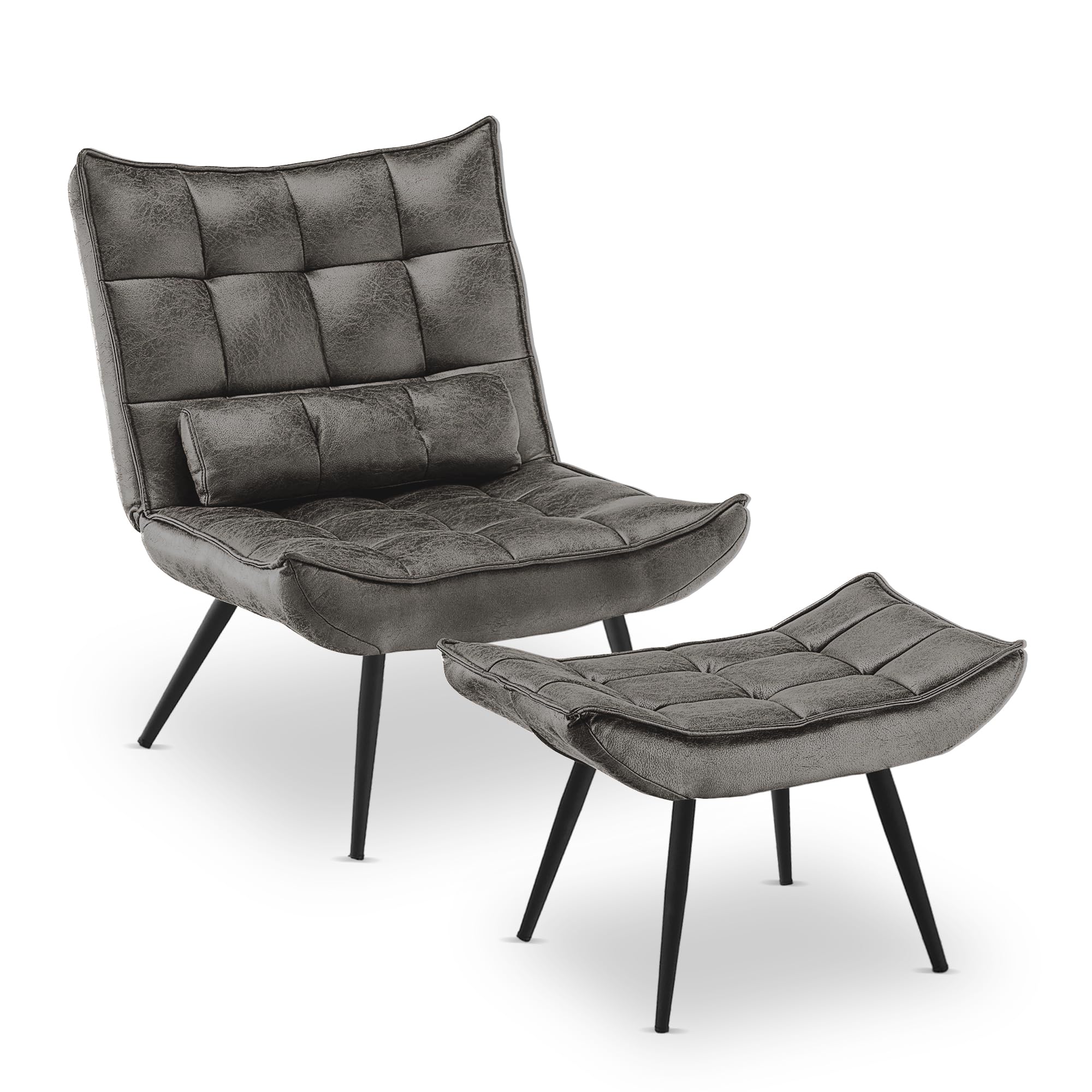 MCombo Poltrona Lounge Vintage In Microfibra Con Braccioli - Grigio Scuro - Design Ergonomico, Schienale 105°, Cuscino Incluso