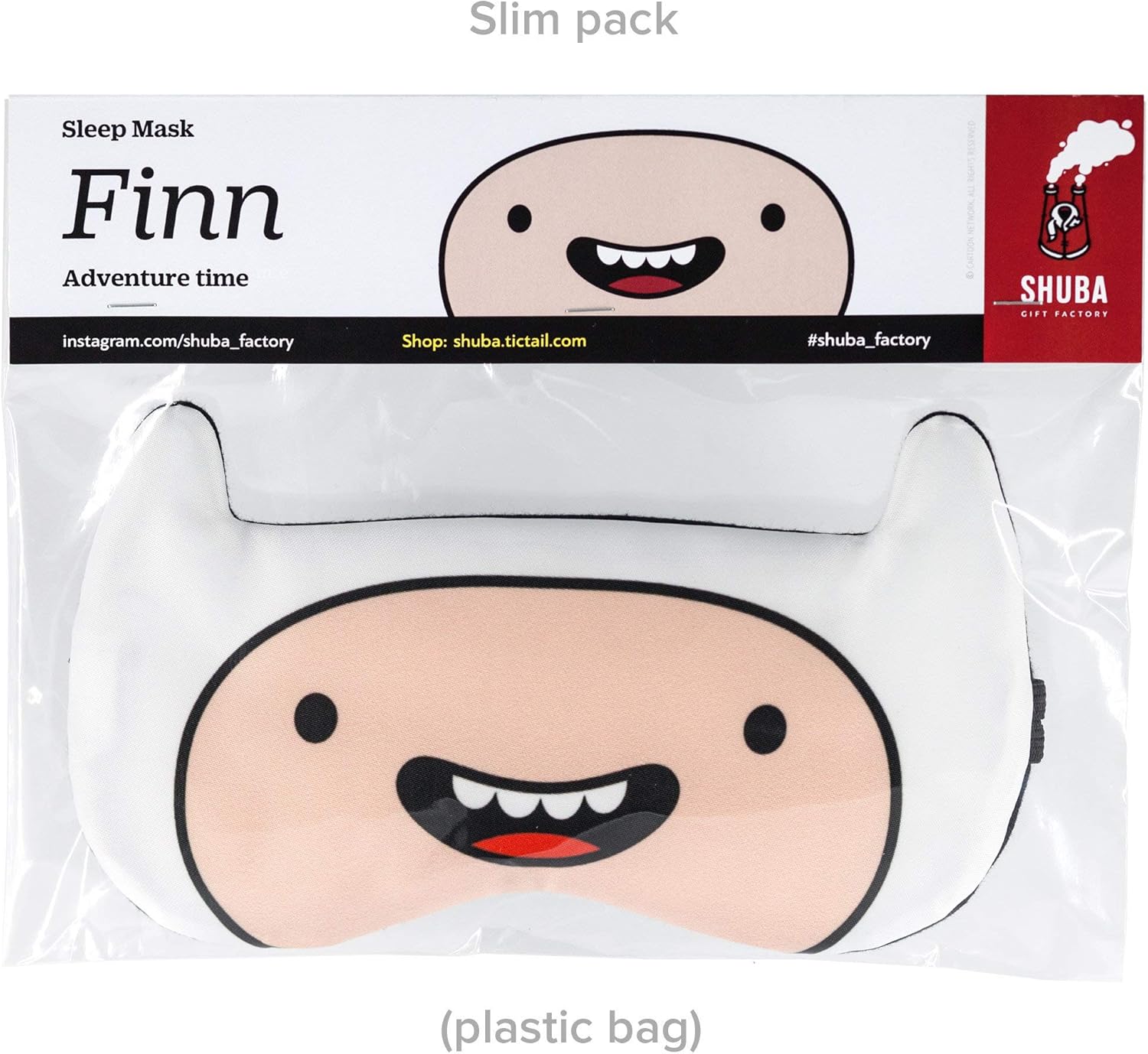 Sleep Mask Kids Children Adventure Time Finn White - 100% Soft Cotton - Sleeping Eye Mask Night Cover Blindfold for Travel Airplane (Plastic Pack)
