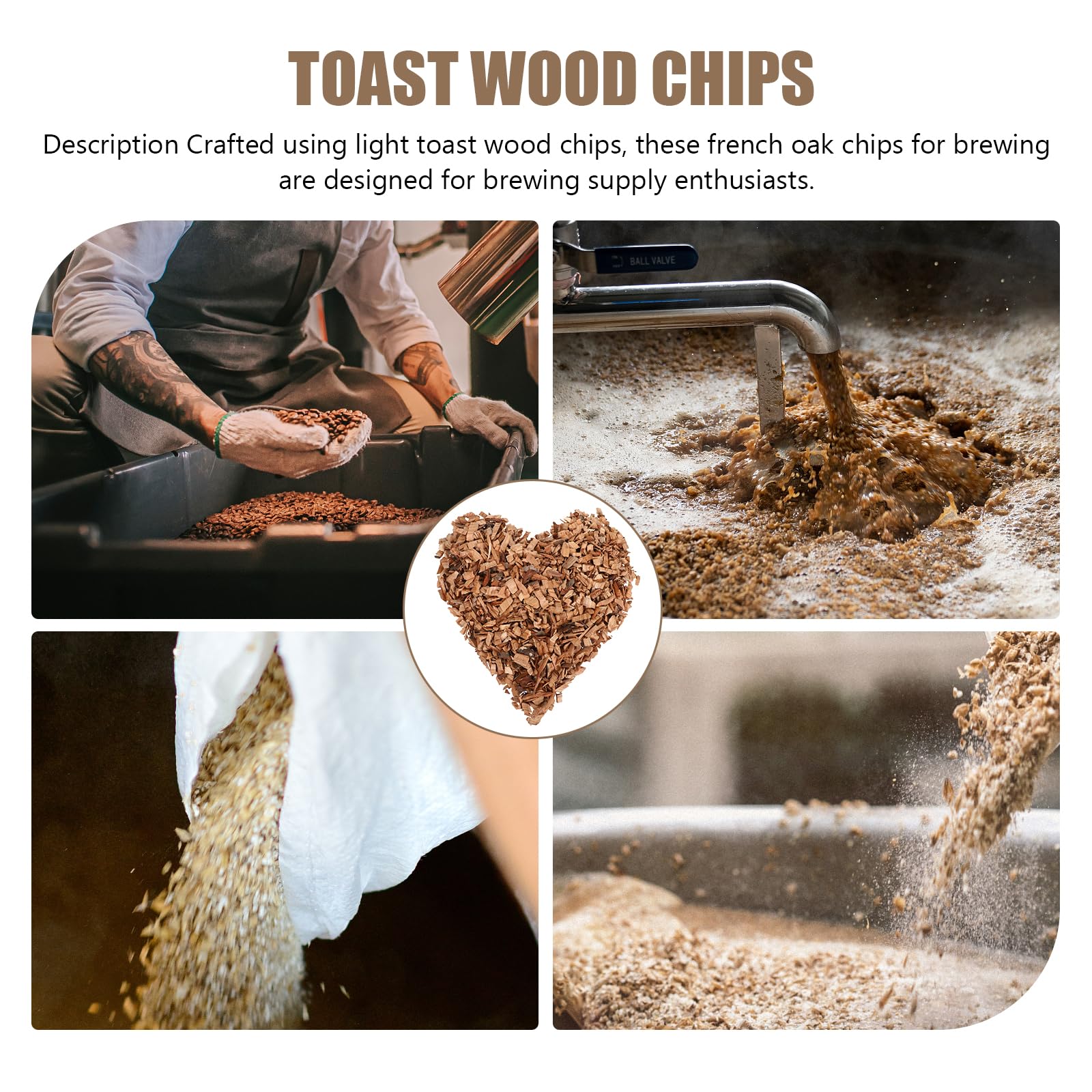 Toyvian Trucioli di Legno di Quercia Francese Tostati Medi 500 G per Produzione Vino e Whisky Fai da Te, Chips per Affumicare Barbecue, Forniture la Casa e Regalo per Amanti del Vino