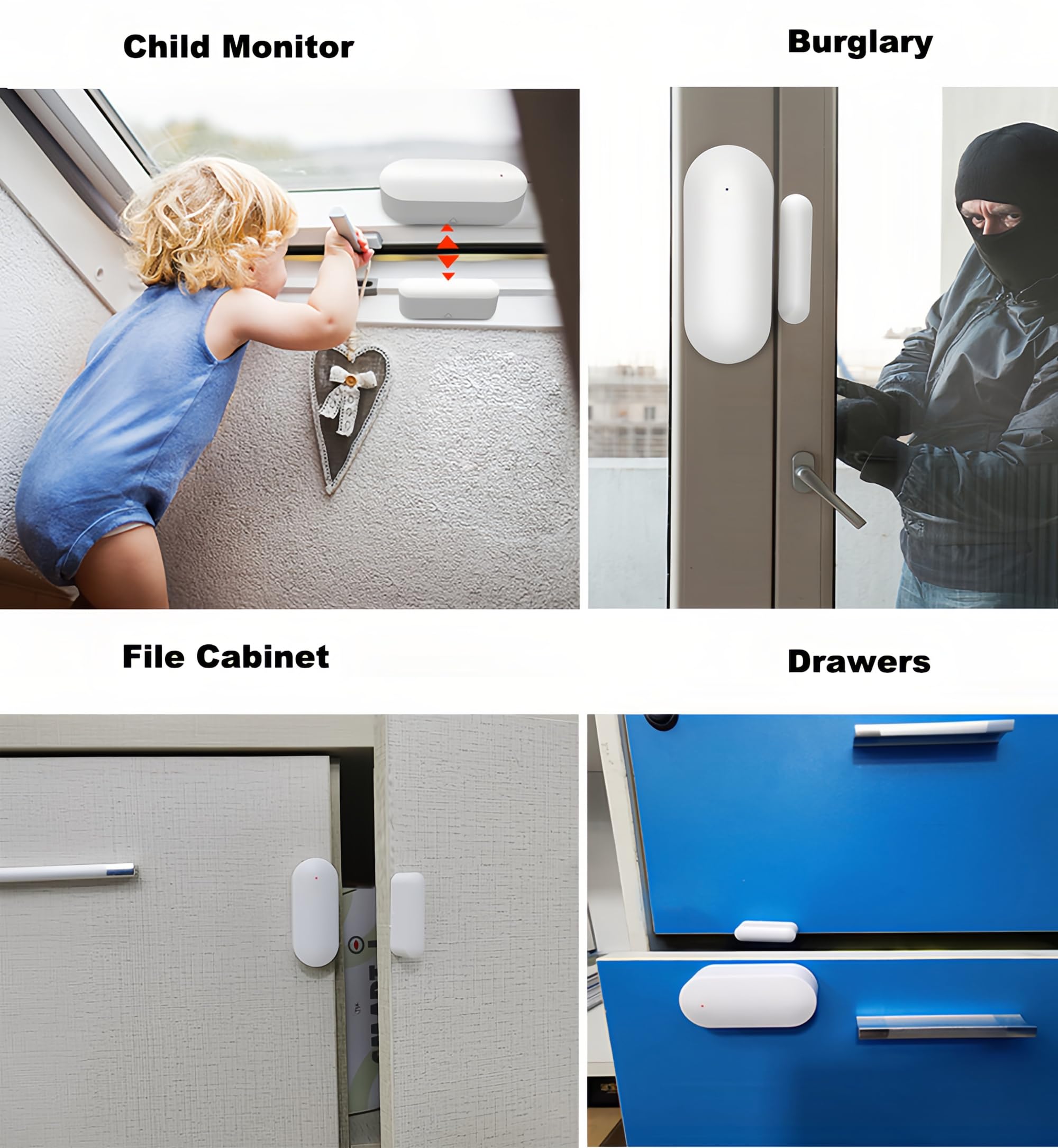 Mengshen Confezione da 4 sensori WiFi per porte e finestre senza fili, sistema di sicurezza domestica, allarme APP Tuya Nessun hub richiesto, compatibile con Alexa Google