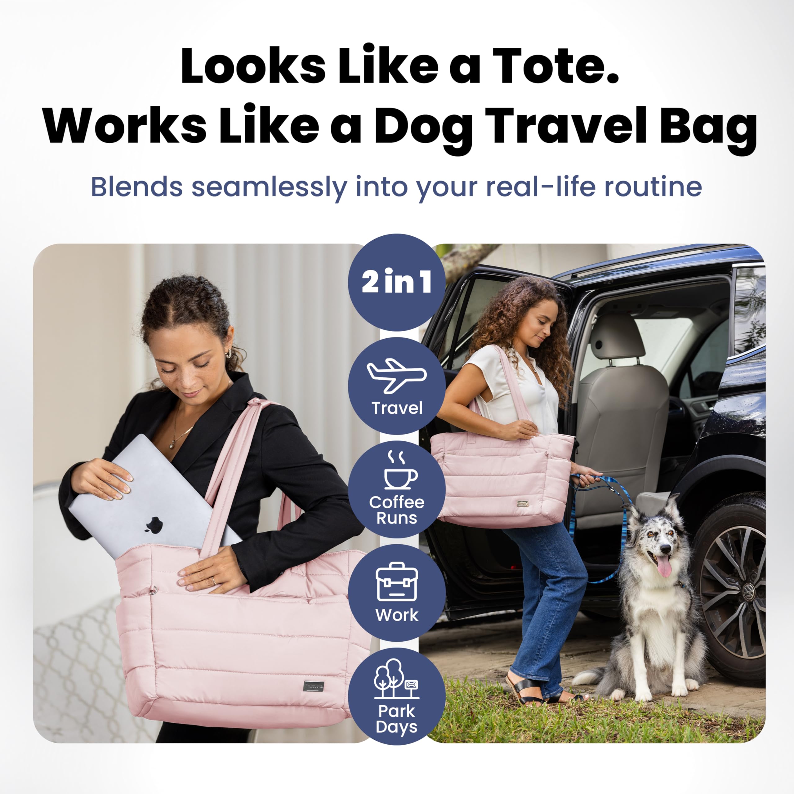 Borsa da viaggio per cani Puffer per mamme - Borsa per pannolini per cani con ciotole per animali domestici e conservazione degli alimenti o borsa per tutti i giorni - Regali di Natale per la mamma