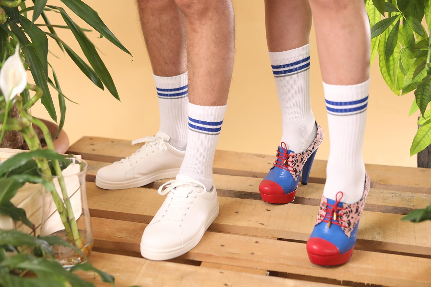 Women Athletic Ankle Socks Size 6–9, Cotton Terry Sole Tennis Socks with Blue Striped Colorful Infill on White Base - Image 7