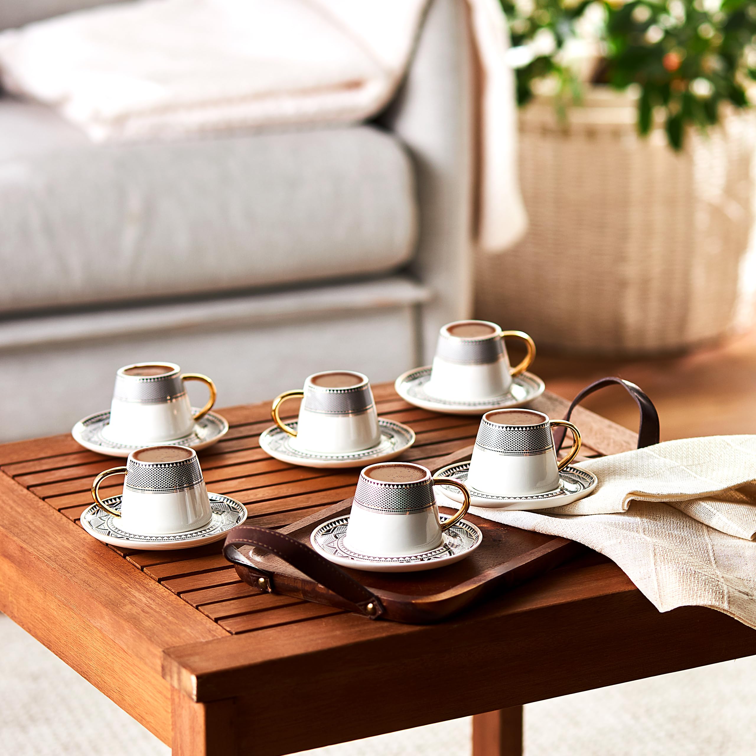 Karaca Globe Tasses à café turque pour 6 personnes, Service à Café Porcelaine, Tasses à Thé, Expresso, Latte Classique, Türk Kahve Fincanı, Café Turc