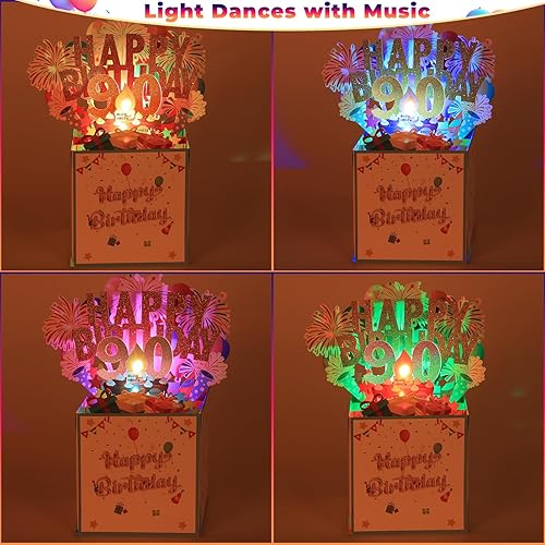 Miniatura 3 de Tnvee Tarjetas grandes de cumpleaños 90 con luces inflables y música, decoraciones de cumpleaños 90, regalos de cumpleaños 90 para mujeres, hombres,