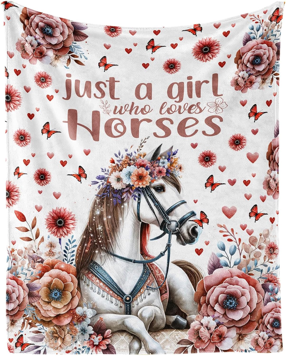 Horse Blanket, 60" x 50" Flannel Cute Horses Themed Stuffed Animal Colorful Throw, Soft Nap Throw Blanket for Home Boys Girls Women Horse Lovers