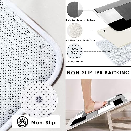 Miniatura 3 de Juego de baño geométrico gris con cortina de ducha y accesorios de alfombras, cortina de ducha moderna negra, decoración de baño gris, 4 piezas