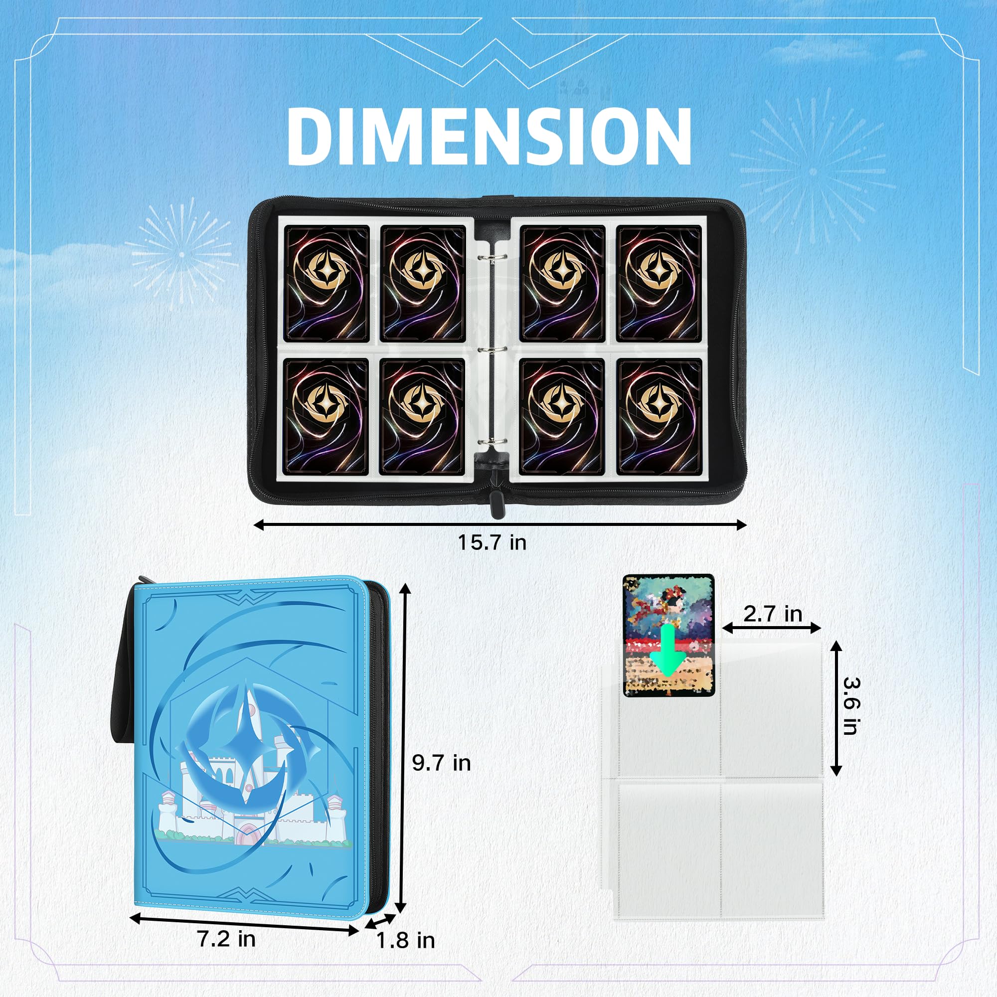 Amazon.com: Trading Card Binder for Lorcana Cards Premium 4 Pocket Card Binder Compatible with Lorcana Cards 440 Pockets Capacity for TCG Storage Display Collection(Blue 4) : Toys & Games
