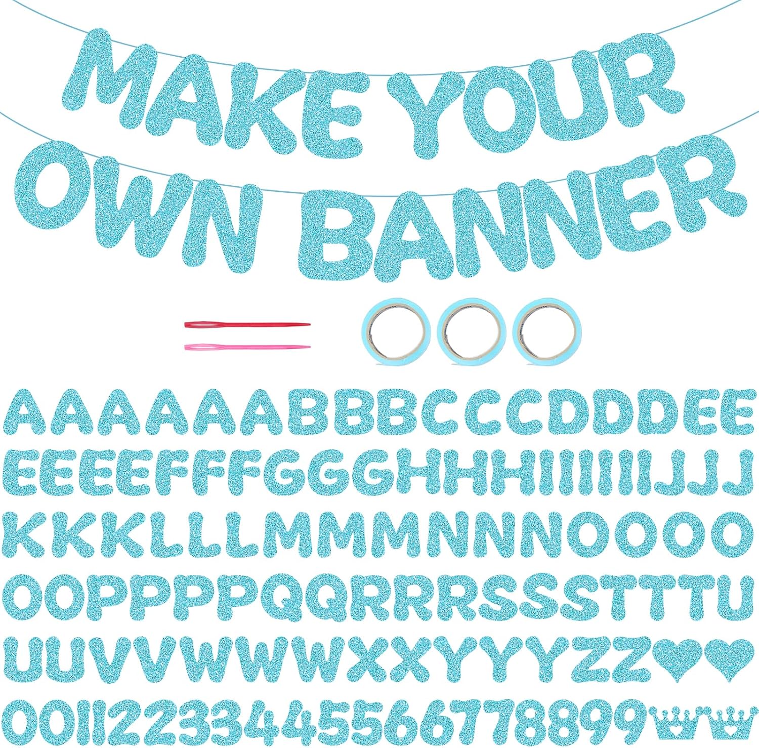 116PCS DIY Banner Customizable Birthday Banners Graduation Banner Custom Party Hanging Banner 111 Letters and Numbers, 3 Rope, 2 Threading Devices for Graduation Baby Blue