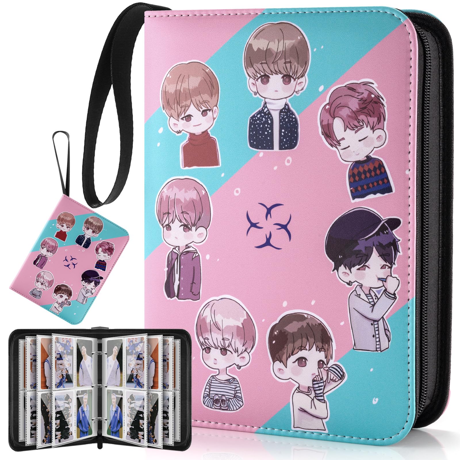 Korean POP Bangtan Boys Album - Trading PhotoCard Binder, 400 Korean POP Star Photocard Holder Book with Sleeves Gifts for Boys & Girls & Big Fans - Photocard Album, Green & Pink