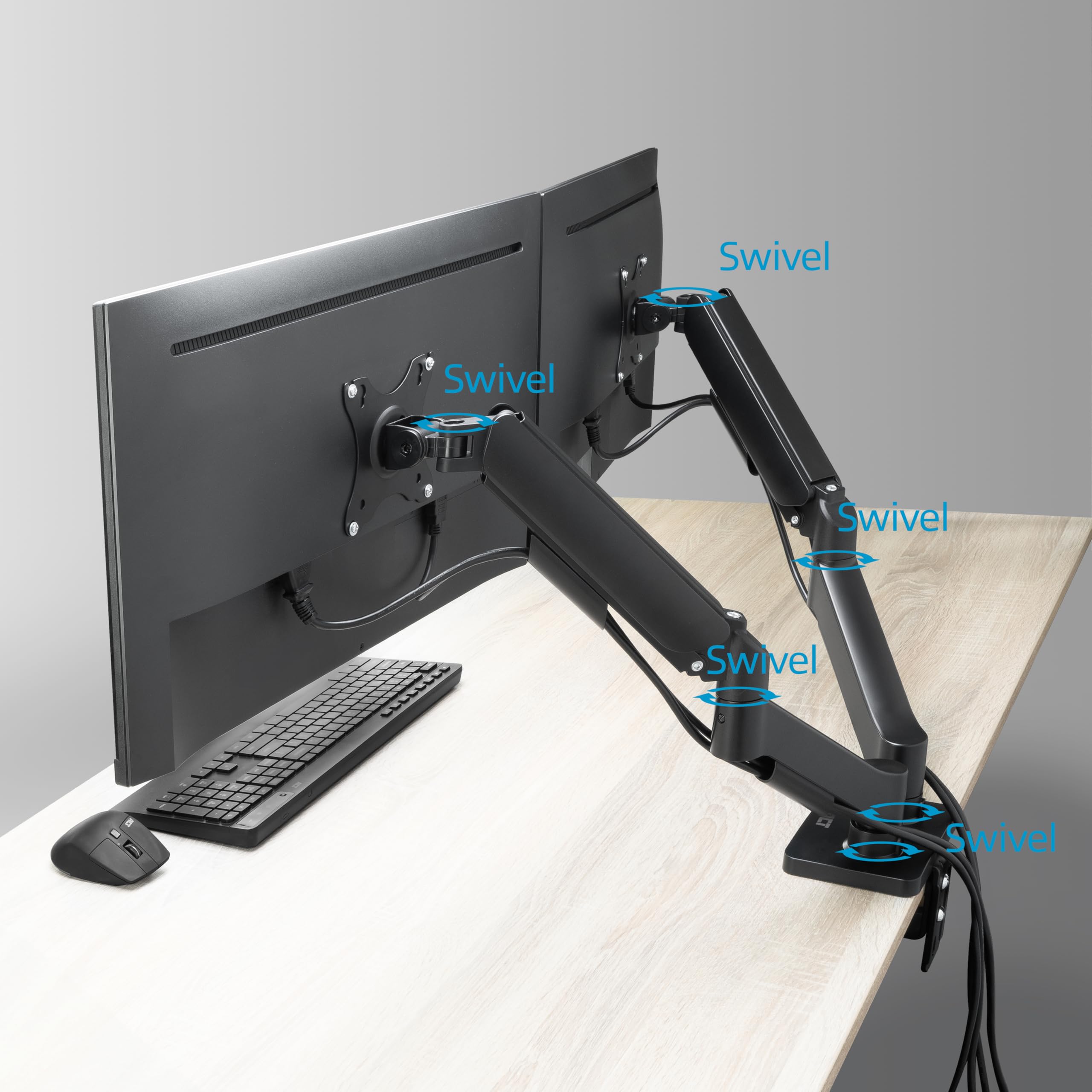 Supporto ACT Monitor per 2 monitor con schermi fino a 35 pollici, con molla a gas, 9 kg per braccio, regolabile in altezza, ideale per postazioni di lavoro flessibili AC8314