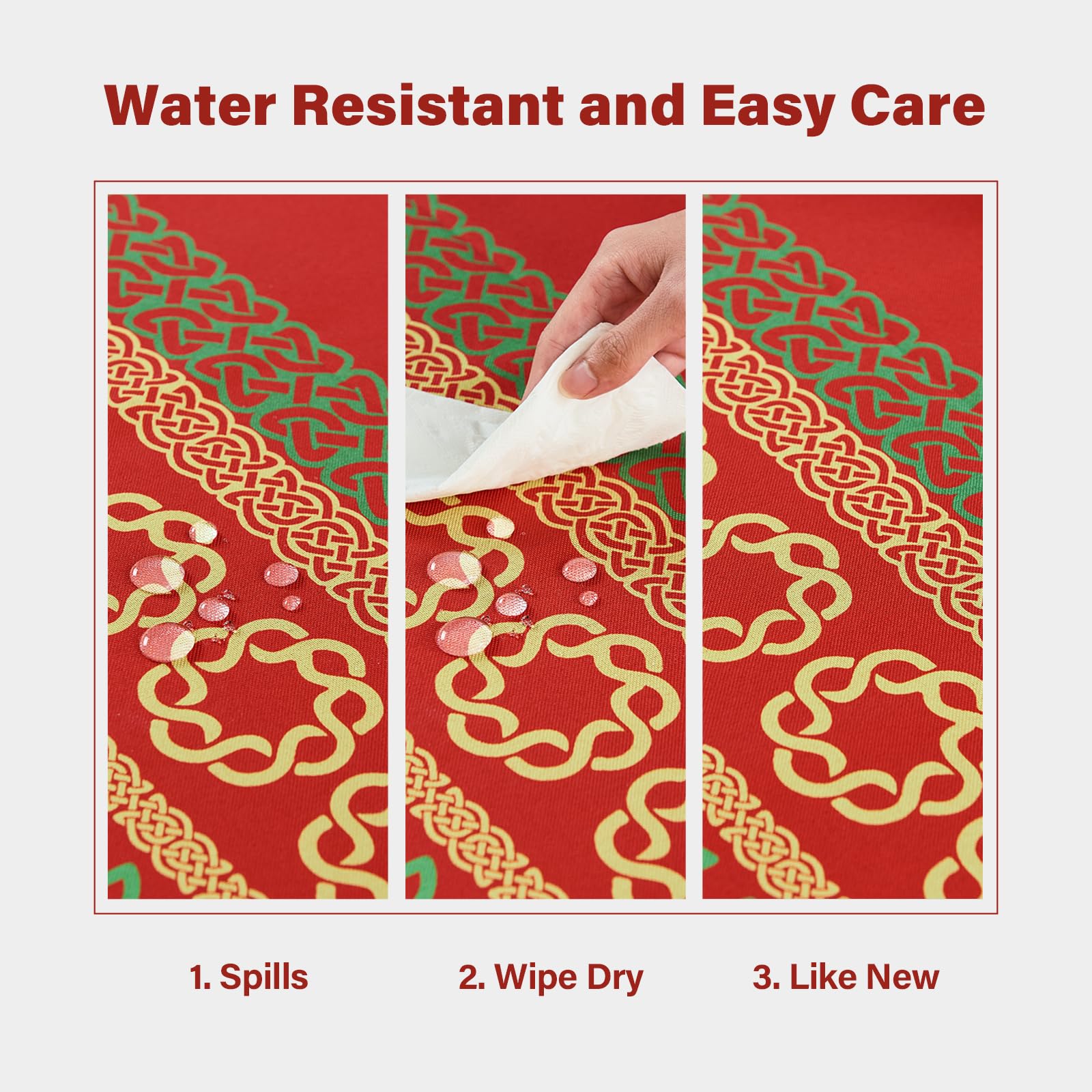 WAITER TREE Tovaglia rettangolare in lino stampata con nodi, resistente all'acqua e alle pieghe, lavabile, decorativa, San Patrizio, festa di Natale, feste, colore rosso, 140 × 180 cm