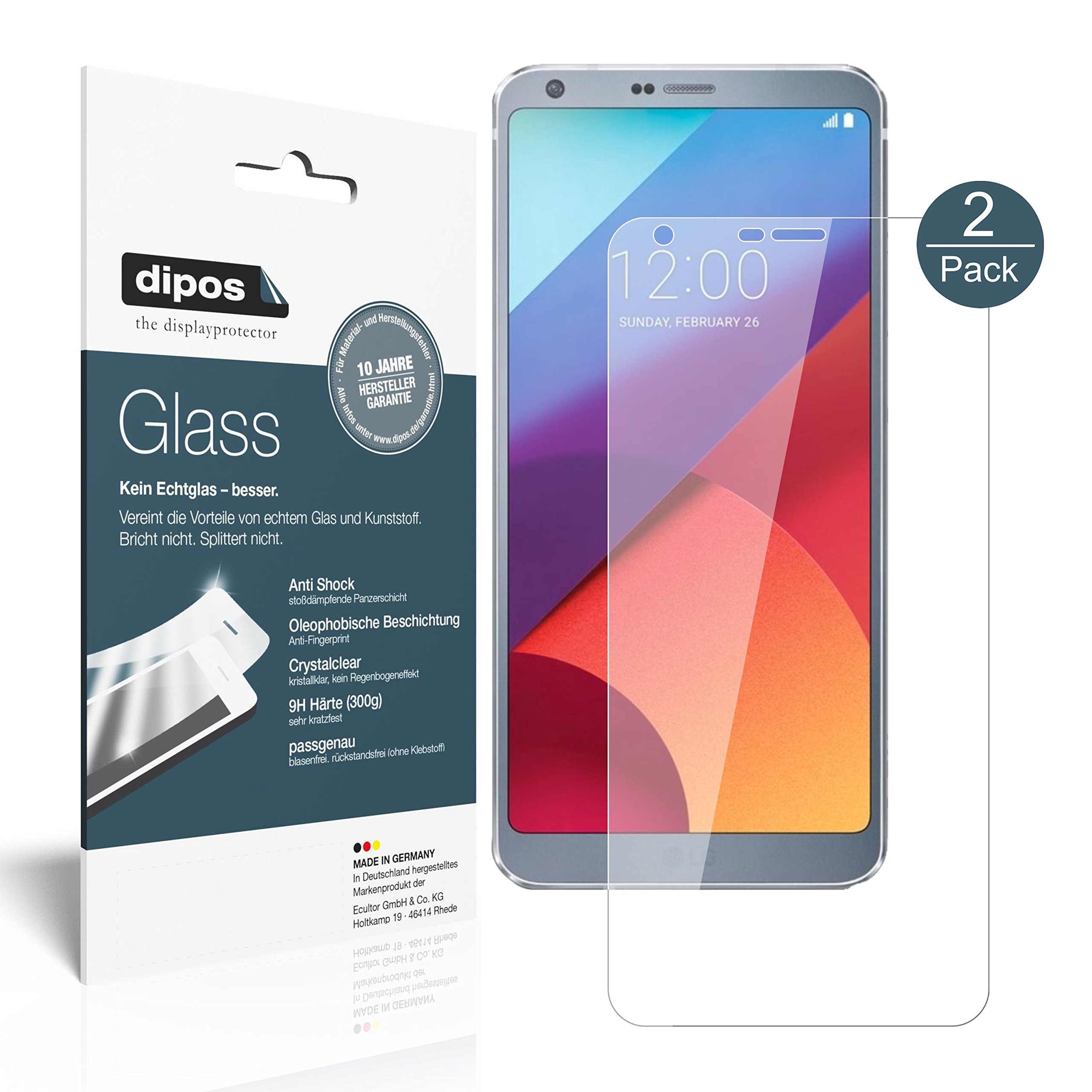 Dipos Pellicola Protettiva Per LG G6: 2 Pezzi Cristallo, HD, Antigraffio, Made In Germany, Applicazione Senza Bolle