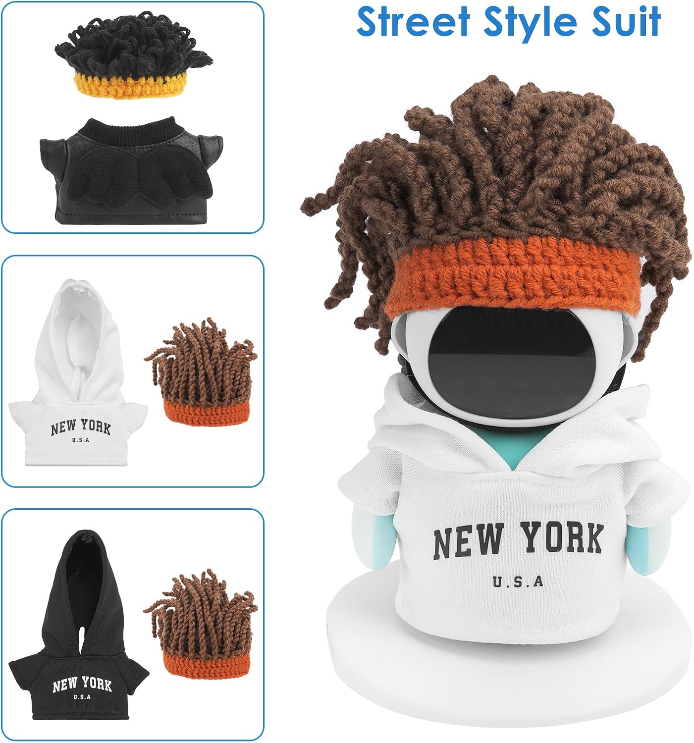 3 Sets Streetwear Compatible with Eilik Robot, Including Knitted Wig, Jacket, and Stylish Hoodie Outfit Accessories (Robot Not Included)
