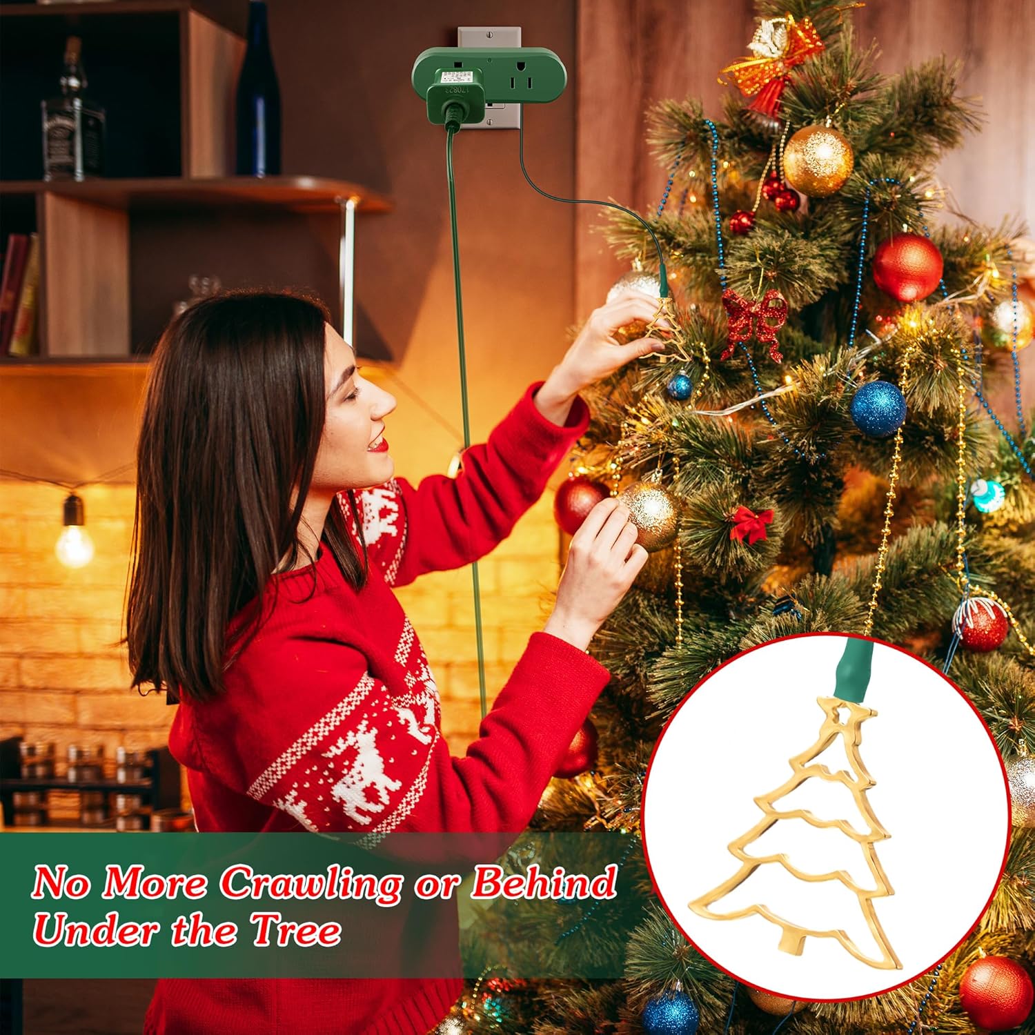 Enhon ON/Off Touch Control Ornament for Christmas Tree Lights, Xmas Light Switch, Touch Control Switch Controller for Xmas Light, 120V 10A 1200W, Patent Pending (Christmas Tree)