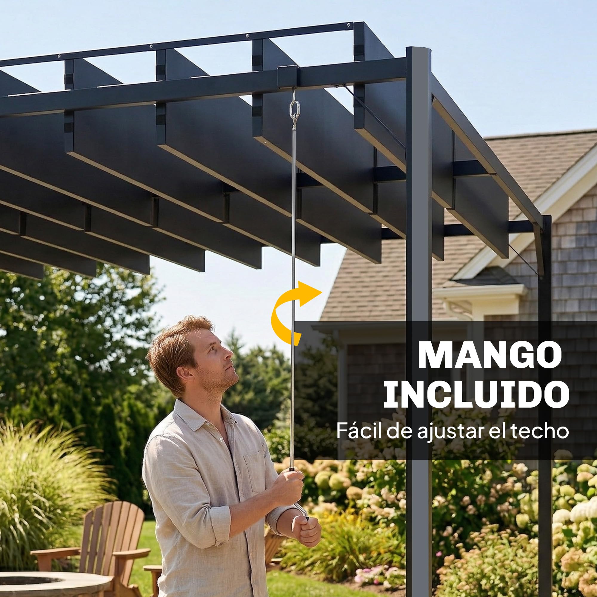 Outsunny Pérgola de Jardín 3x4 m, Cenador de Jardín con Techo de Lamas Orientables, Estructura de Metal, Protección UPF50+, Pabellón para Exterior, Patio, Terraza, Gris Oscuro — view 6