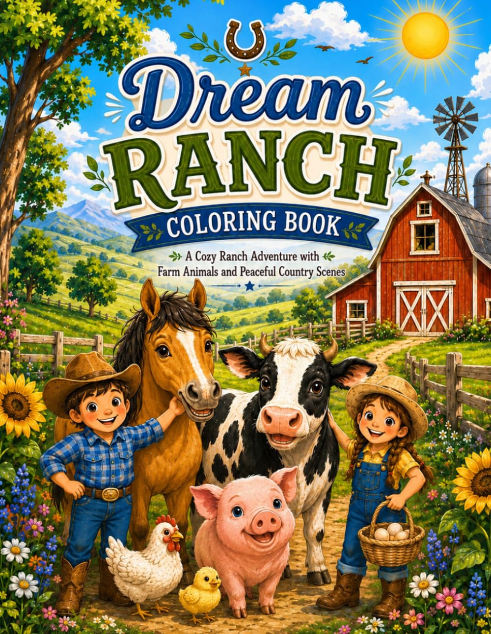 Dream Ranch Coloring Book: A Cozy Ranch Adventure with Farm Animals and Peaceful Country Scenes