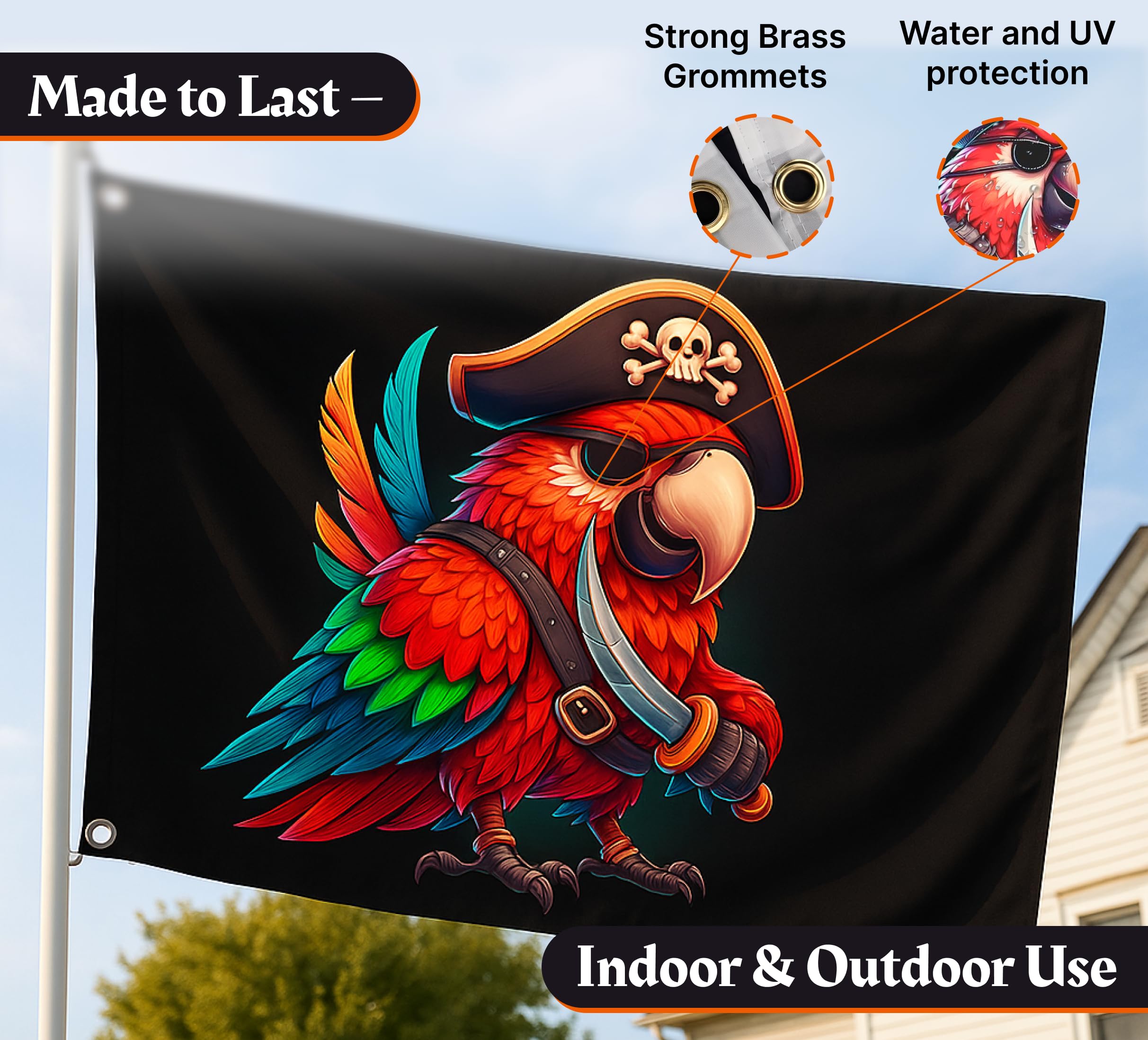 Piratenflagge Mit Papagei – 90 X 150 Cm, Aus Polyester Mit Messingösen, Für Garten, Zimmer Oder Männerhöhle