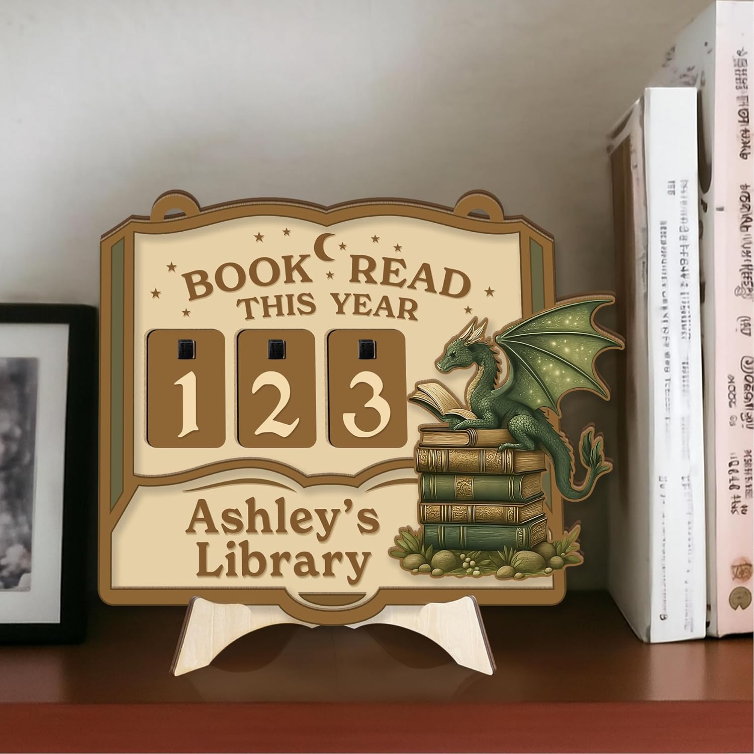 Custom Books Ive Read This Year Sign, Book Counter Tracker for Kids Students Teacher or Friends, Wooden Book Lovers Gifts for Bookshelf Decor, Gifts for Readers Birthday Christmas or Holiday