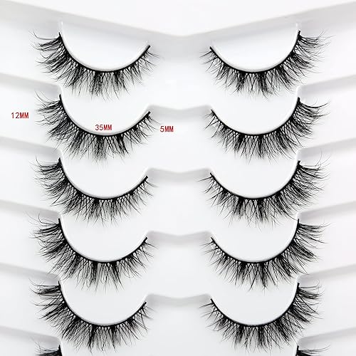 Miniatura 596 de Pooplunch Pestañas postizas de pelo de visón sintético, estilo de ojo de gato, paquete de pestañas postizas naturales esponjosas, paquete múltiple