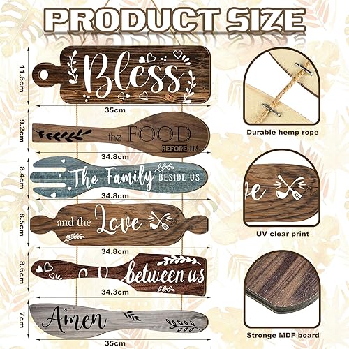 Miniatura 2 de Geetery 6 letreros de madera con texto en inglés «Bless The Food Before Us», decoración de pared de cocina, comedor, collage de pared, rústico