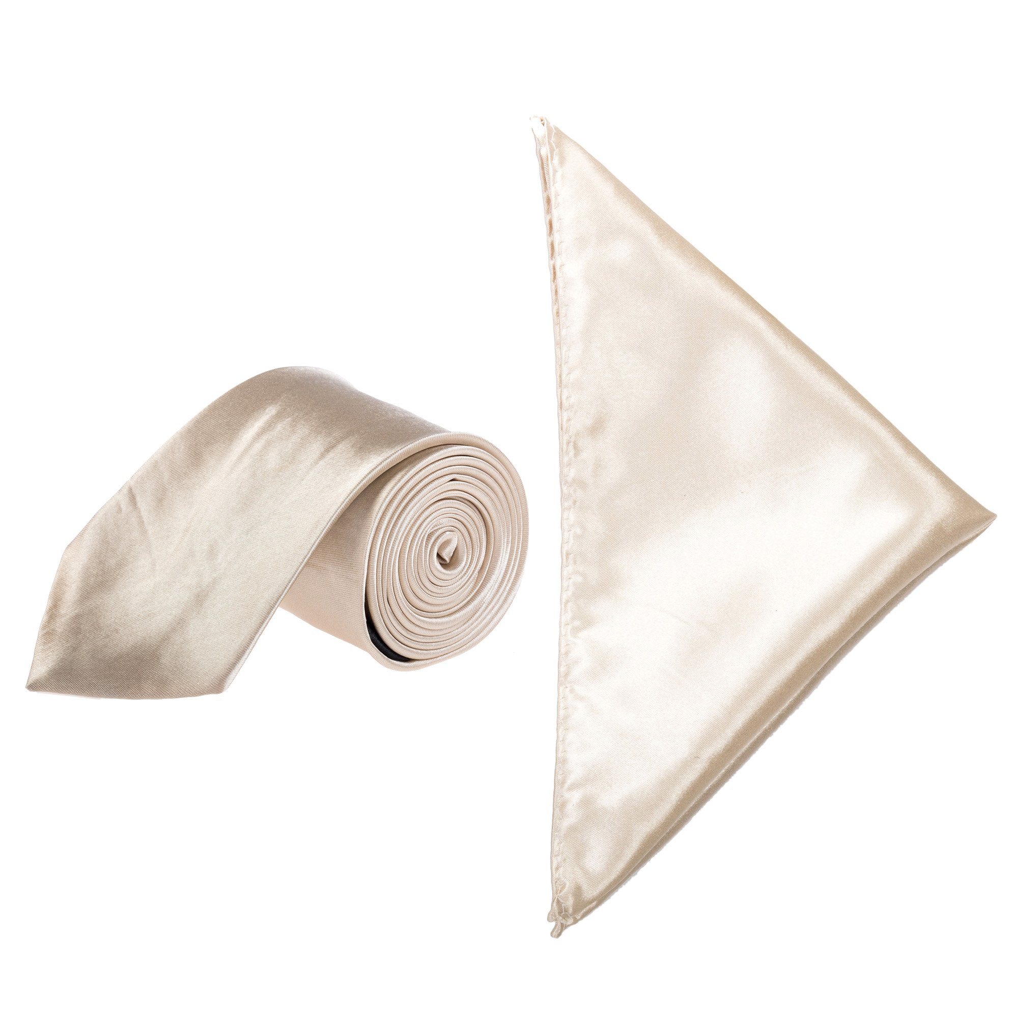 Robelli Men's Champagne Satin 2” Slim Tie And Pocket Handkerchief Set –