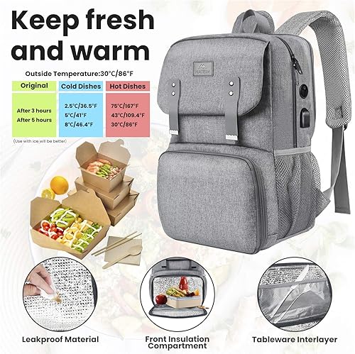 Miniatura 2 de MATEIN Mochila de almuerzo para mujer, lonchera térmica térmica con lonchera integrada, bolsa de computadora de viaje resistente al agua, mochila