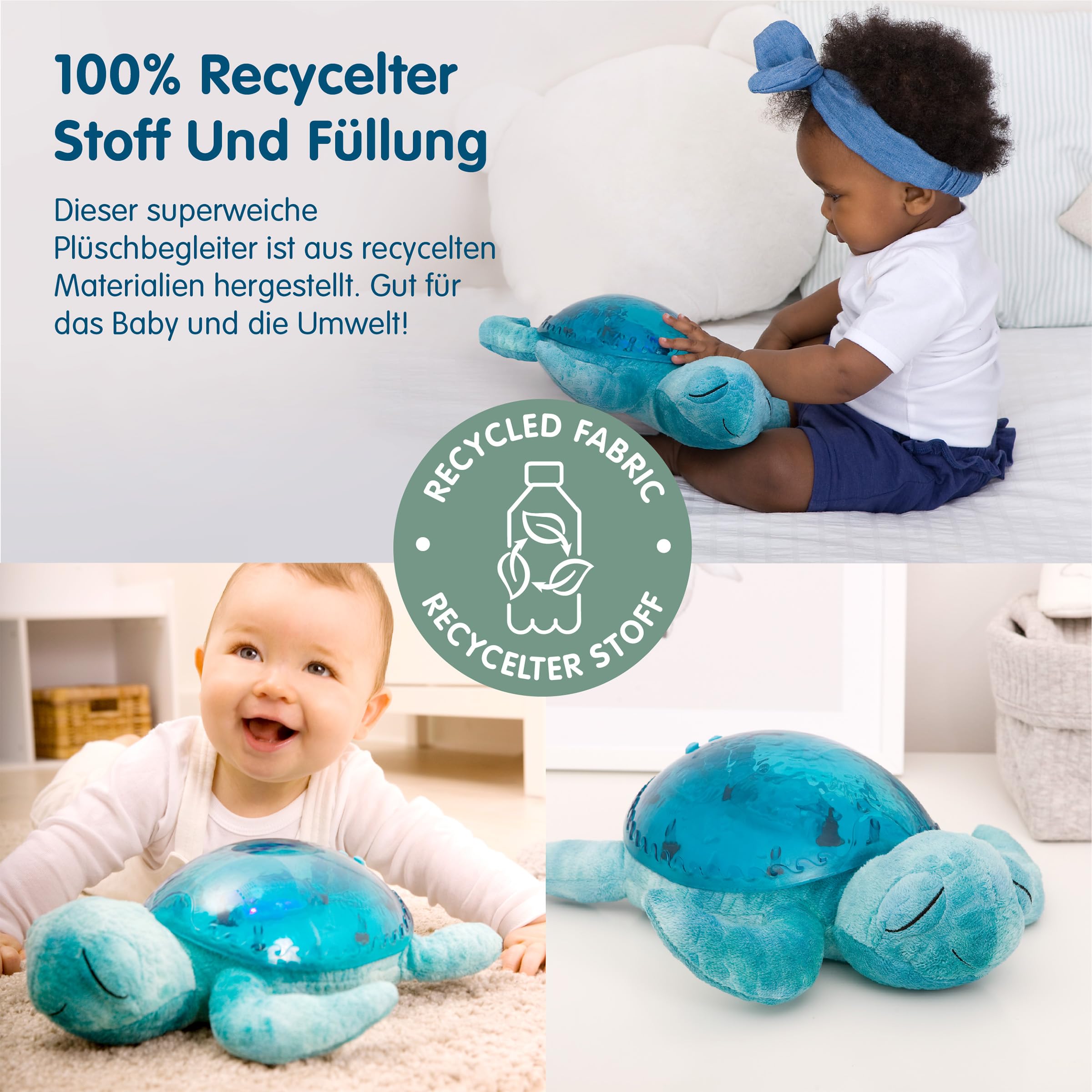 Cloud b | Nachtlicht mit Musik | Unterwasserprojektionen | 4 beruhigende Geräusche | Helligkeit einstellbar | Timer & Tränenmelder | Recyceltes Gewebe | Tranquil Turtle Rechargeable Aqua