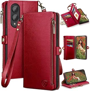 XcaseBar Compatible with ‌Samsung Galaxy S25 Edge Wallet case with Zipper Credit Card Holder【RFID Blocking】,Flip Folio Book PU Phone case Shockproof Cover Women Men for Samsung S25 Edge case Red