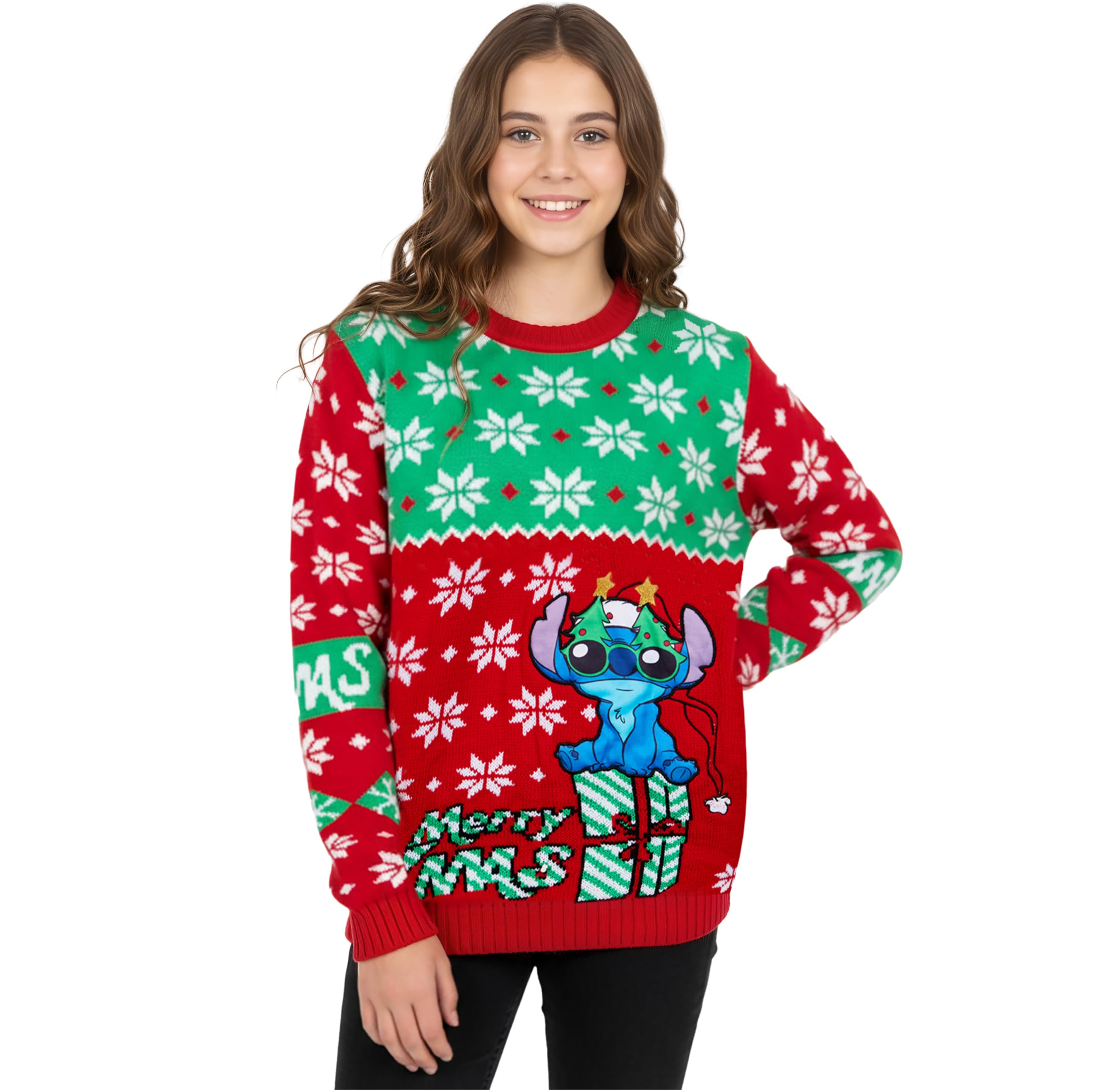 Disney Stitch Jersey de Navidad para Niñas, Suéter con Cuello Redondo