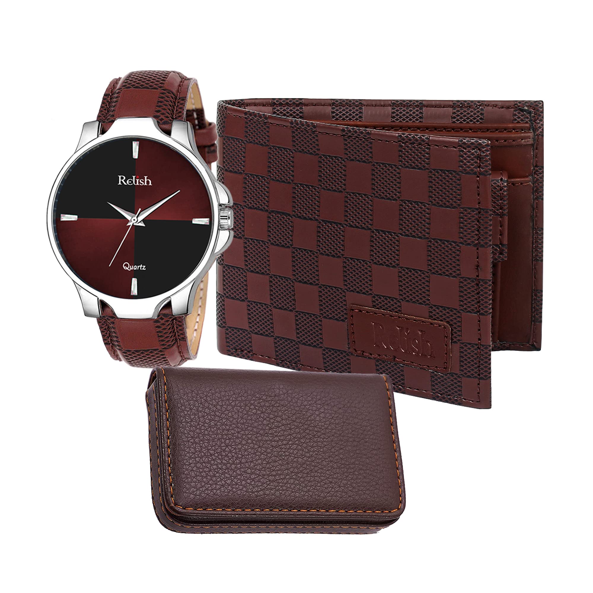 Relish Watch, Brown PU Leather Wallet and Card Holder Pack for Mens | Gift for Mens (B0B66KMMH3) Amazon Price History, Amazon Price Tracker