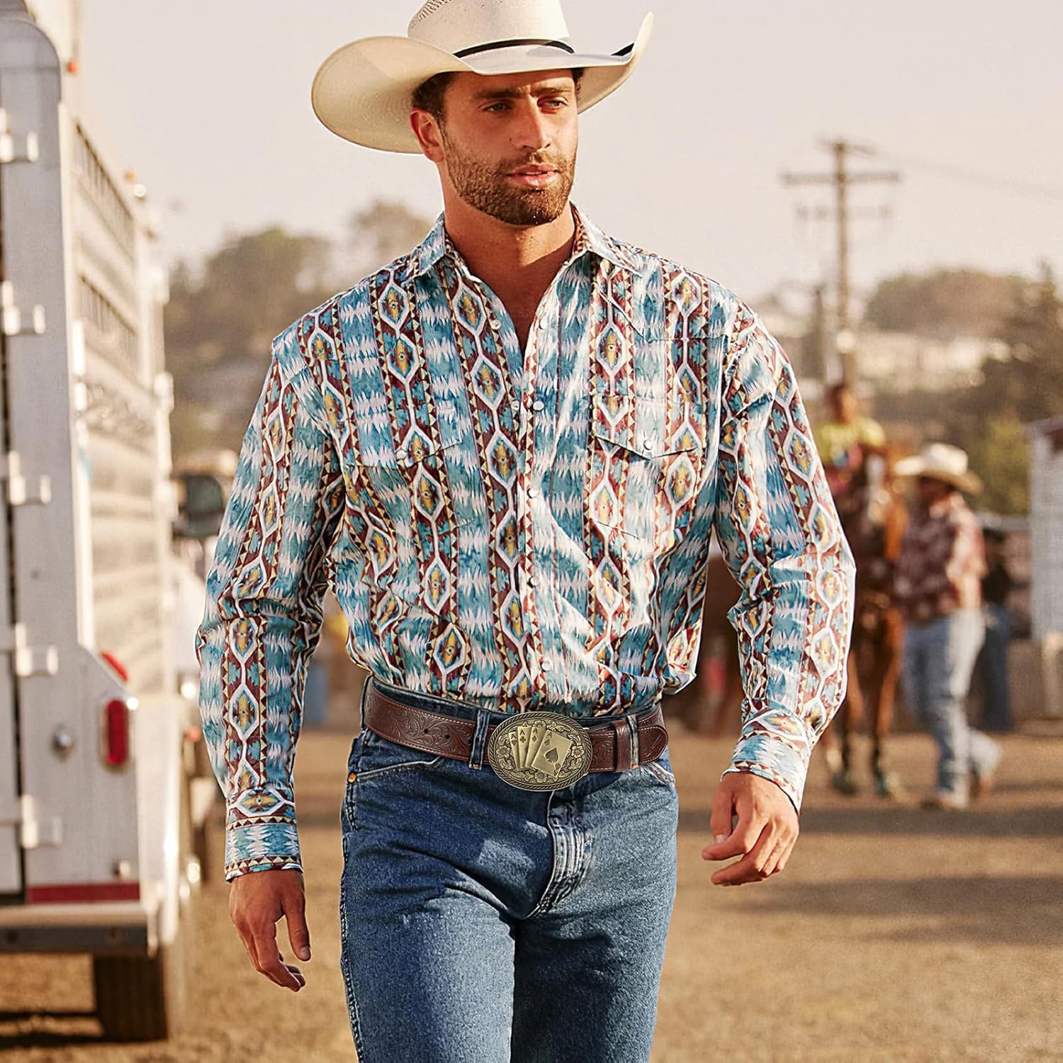 SANSTHS Cowboy Belts for Men Women - Western Cowboy Belt and Buckle, Cowgirl Leather Belts Big Buckles, Brown Black 1.5" - Image 6