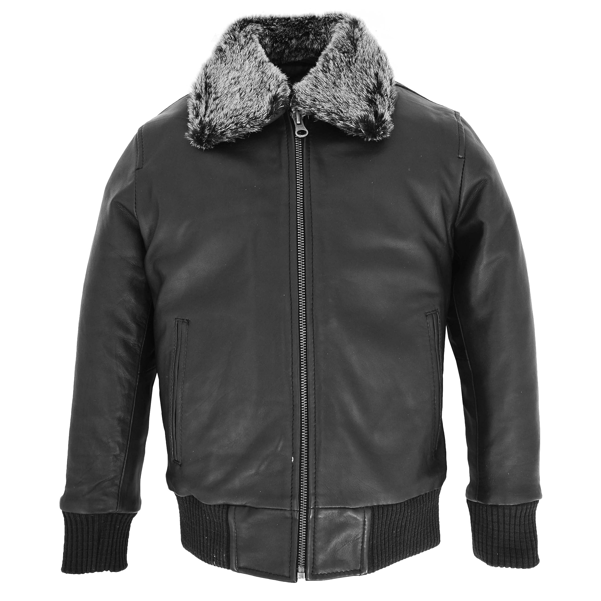 House of Leather - Boy's Leather Bomber Jacket - Black - 8-9 Years