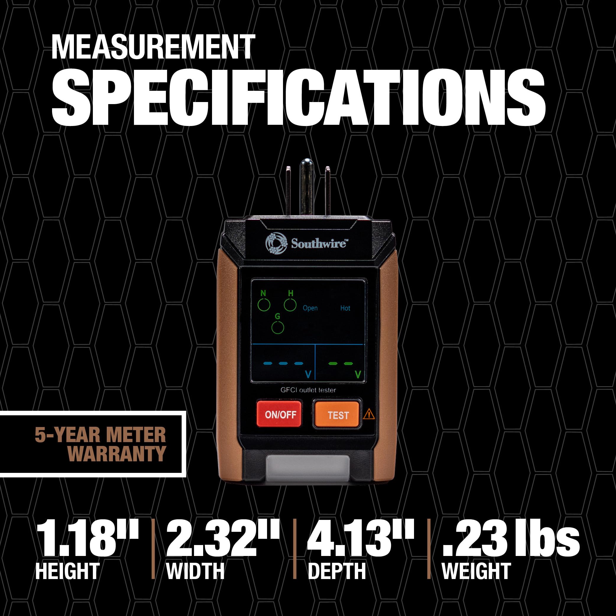 Southwire Probador de receptáculo GFCI con pantalla LCD, 3 clavijas, probador GFCI, 40032S